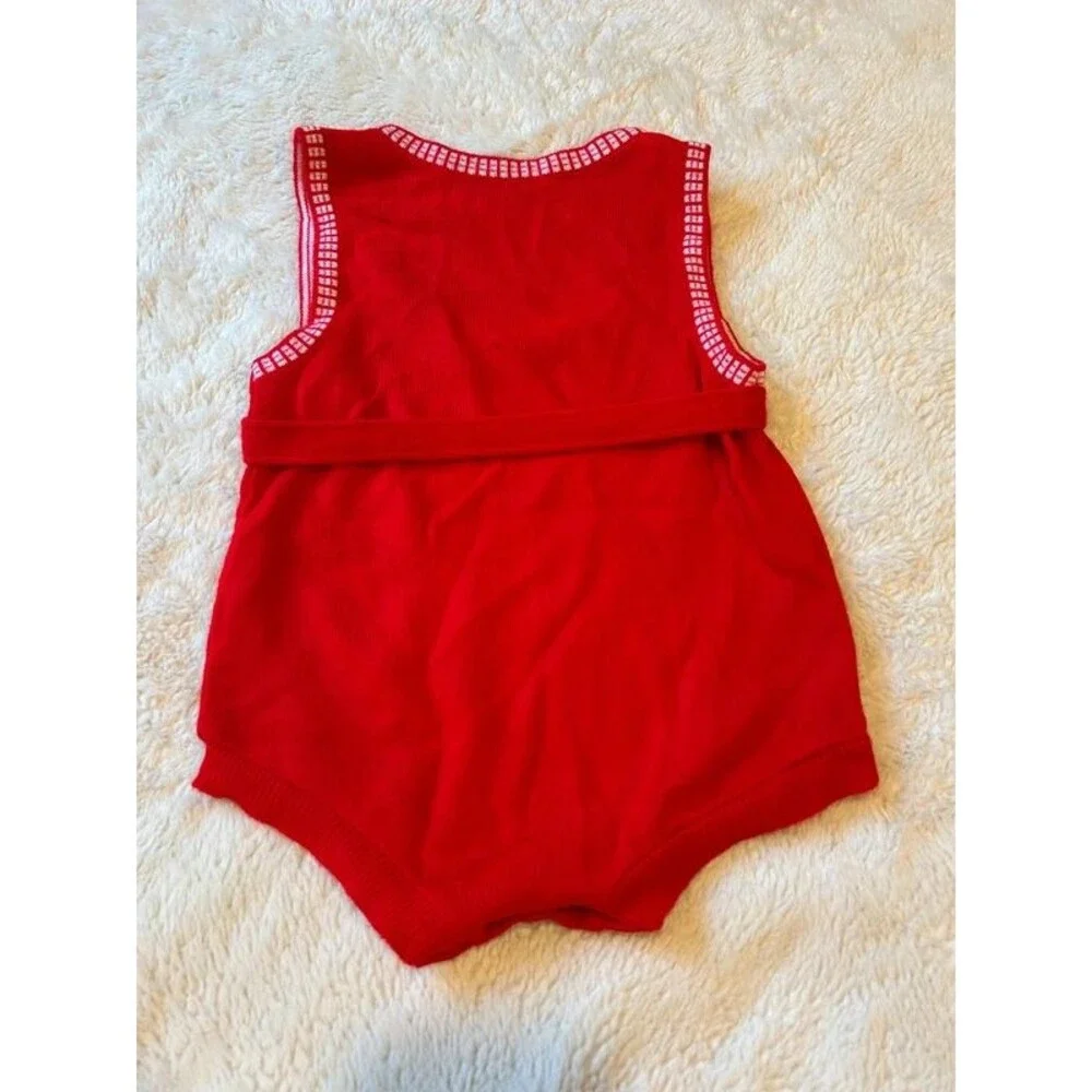 Vintage Funky Duck Embroidered Snap Baby Romper Red Summer